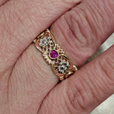 0.55 CTW Pink Sapphire Floral Band 14k Rose Gold - Size 8