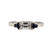 0.38CT. Diamond and Sapphire Ring 14k White Gold - Size 6.5
