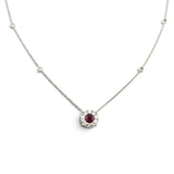 0.39CT Ruby and Diamond Halo Necklace 14k White Gold