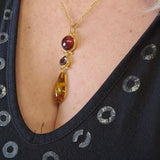 Sterling Silver Gold Vermeil Carnelian Amethyst and Amber Necklace