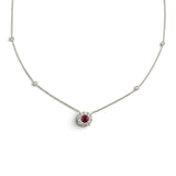 0.39CT Ruby and Diamond Halo Necklace 14k White Gold