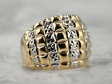 Two Tone Quilted Cigar Band Ring 10k Yellow and White Gold - Size 7.5