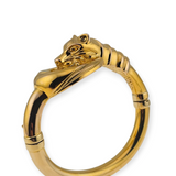 Italian 14k Yellow Gold Sculpted Exotic Cat Bangle Bracelet