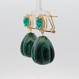 Sterling Silver Gold Vermeil Cubic Zirconia and Malachite Earrings