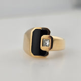 Black Onyx and Diamond Ring 14k Yellow Gold - Size 7.25