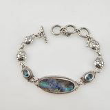 Sterling Silver Floral Carved Quartz Abalone Shell Doublet Bracelet