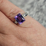 2.86Ct. Amethyst and Diamond Ring 14k White Gold - Size 7