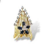 18k Yellow Gold Floral Sapphire and Diamond Ring