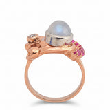 Moonstone Sapphire and Diamond Ring 14k Rose Gold - Size 5.75