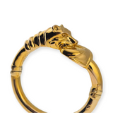 Italian 14k Yellow Gold Sculpted Exotic Cat Bangle Bracelet