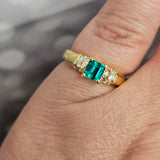 0.41CT Square Emerald-cut Emerald and Diamond Ring 18k Yellow Gold - Size 6