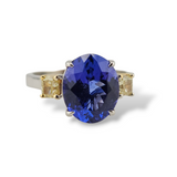 3.65Ct. Tanzanite and Diamond Ring 18k White and Yellow Gold - Size 6.75