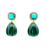 Sterling Silver Gold Vermeil Cubic Zirconia and Malachite Earrings
