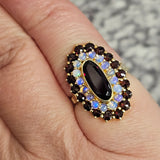 Garnet and Opal Halo Ring 10k Yellow Gold - Size 4.5