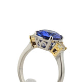 3.65Ct. Tanzanite and Diamond Ring 18k White and Yellow Gold - Size 6.75