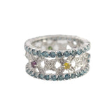 1.99 CTW Colorful Diamond Floral Band 14k White Gold - Size 7