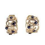 Sapphire and Diamond Hoop Earrings 14k Yellow Gold