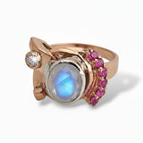 Moonstone Sapphire and Diamond Ring 14k Rose Gold - Size 5.75