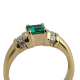 0.41CT Square Emerald-cut Emerald and Diamond Ring 18k Yellow Gold - Size 6