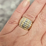Two Tone Quilted Cigar Band Ring 10k Yellow and White Gold - Size 7.5