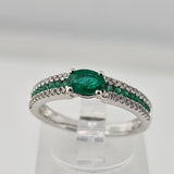 0.54 CTW Emerald and Diamond Ring 18k White Gold - Size 6.25