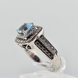 1.01ct. Cushion Cut Aquamarine and Diamond Ring 14k White Gold - Size 6.75