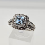1.01ct. Cushion Cut Aquamarine and Diamond Ring 14k White Gold - Size 6.75